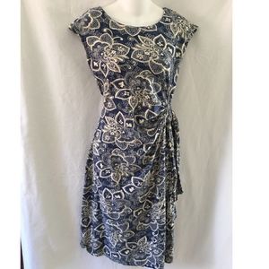 Nomads Dress Size 10 Ruched Jersey Blue Floral